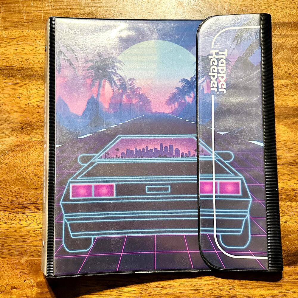 Mead Trapper Keeper 3-Ring Binder Sunset Sportscar Vaporwave Retro Style